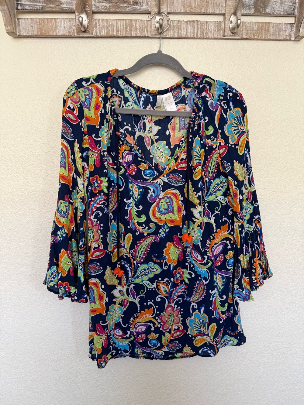 Anne Cole Navy Multicolor Paisley Swim Coverup Size XS